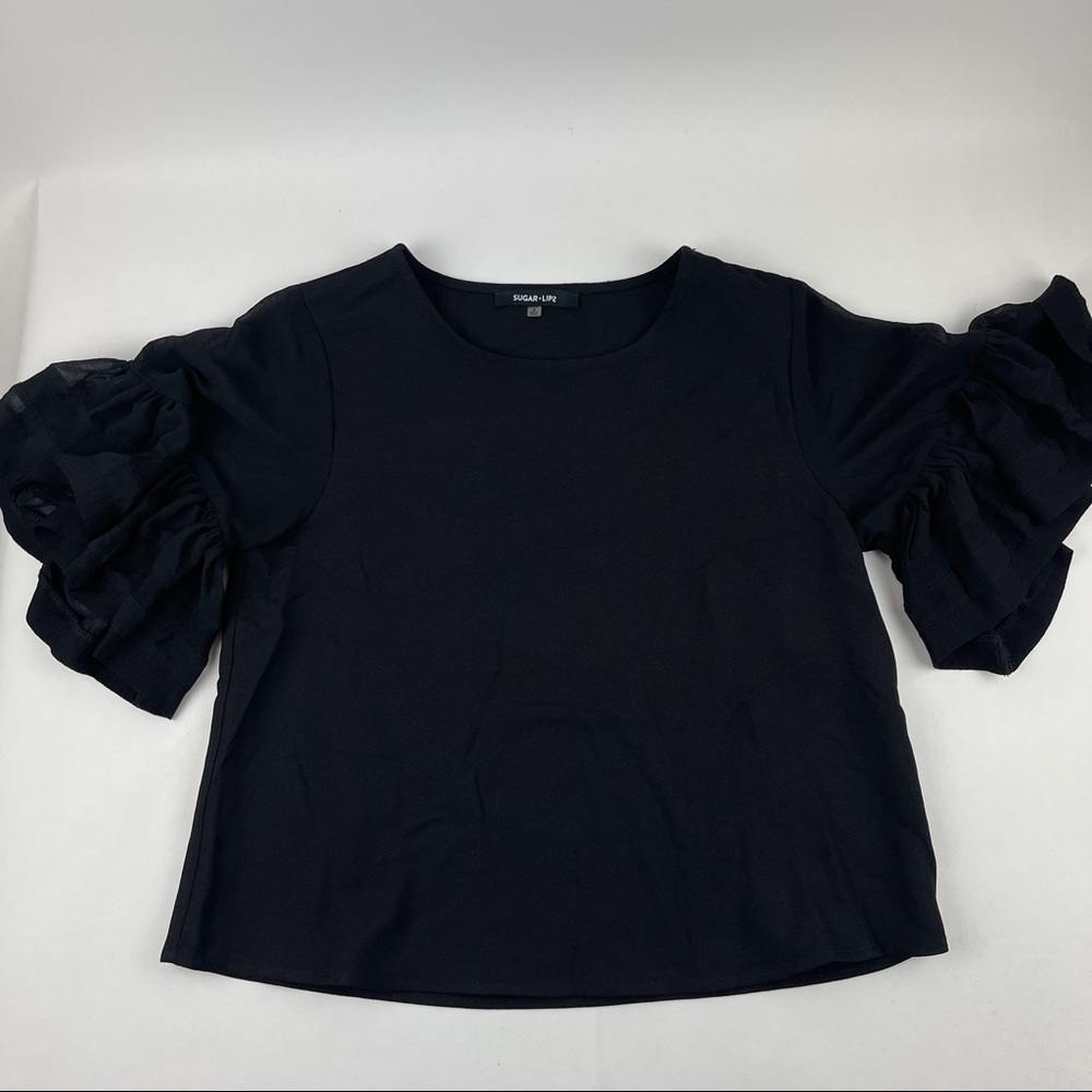 Sugar Lips Blouse Womens Small Black Ruffle Sleeves - Picture 1 of 7